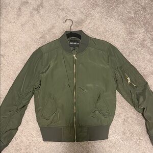 Express Men's Olive Bomber Jacket with Zip Pocket